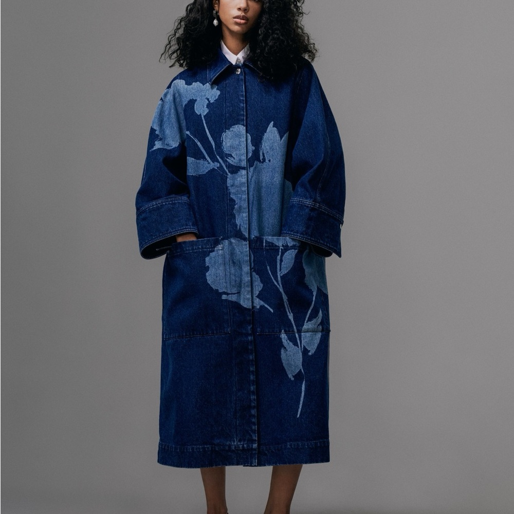 Floral Denim Long Coat